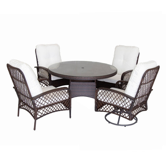 5 Piece Outdoor Wic Dining Set-2 Armchair + 2 Swivel Chair