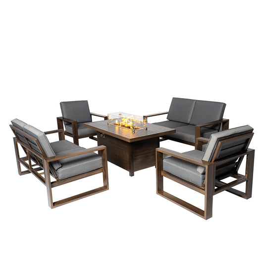 Aluminum Patio Furniture Set with 55.12‘’ Fire Pit Table - Gray