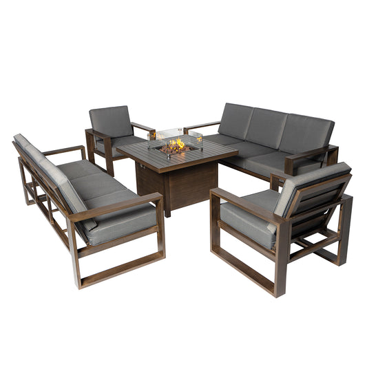 Aluminum Patio Furniture Set with 41.34‘’ Fire Pit Table -Gray