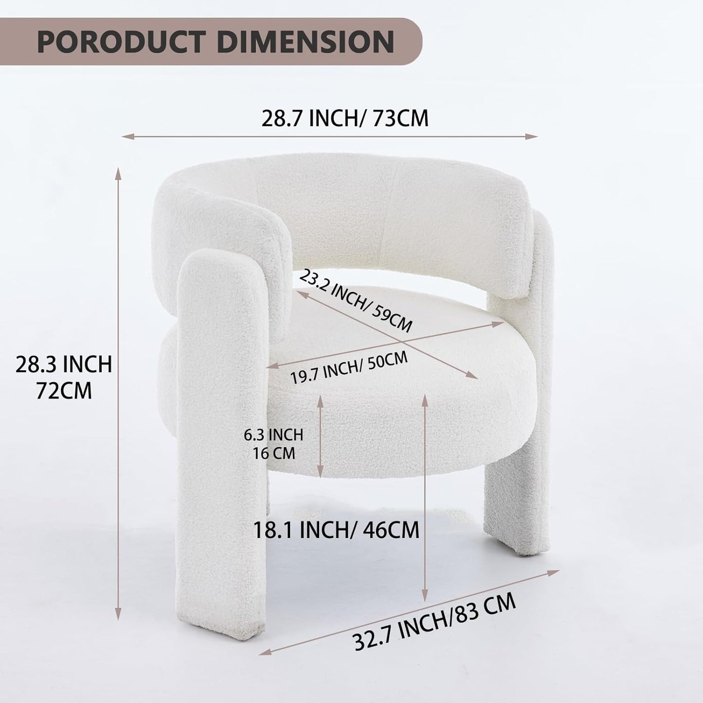 Barrel Accent Chair for Living Room, Upholstered Teddy Velvet Barrel Armchair
