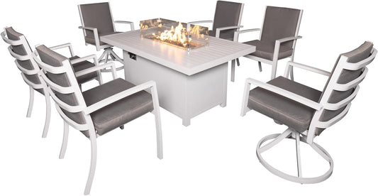 7 Piece Patio Dining Set with Fire Pit Table