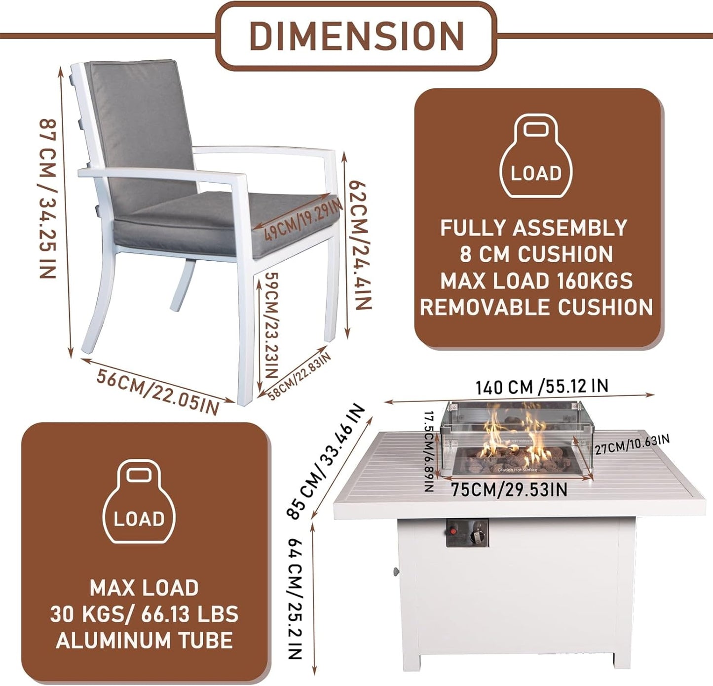 7 Piece Patio Dining Set with Fire Pit Table