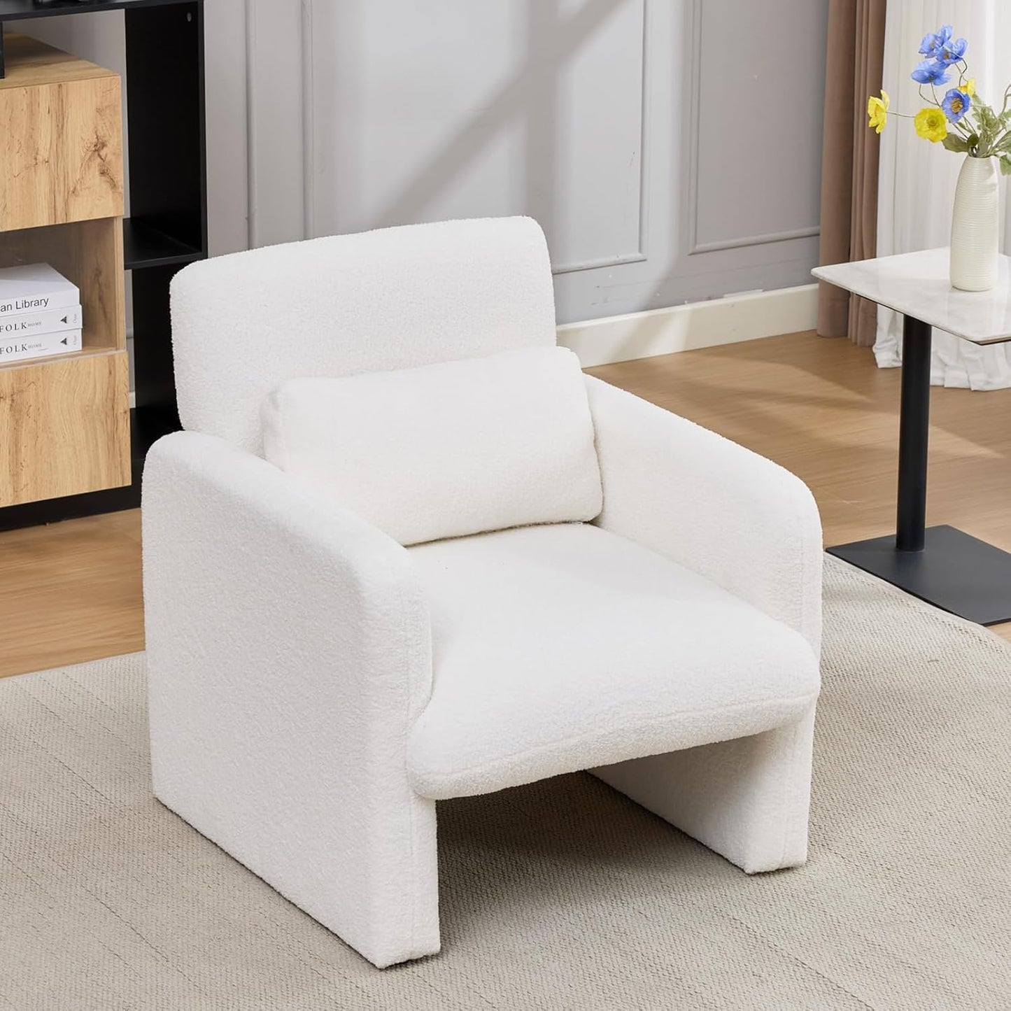 Accent Chair for Living Room, Upholstered Teddy Velvet Comfy Padded Reading Chairs