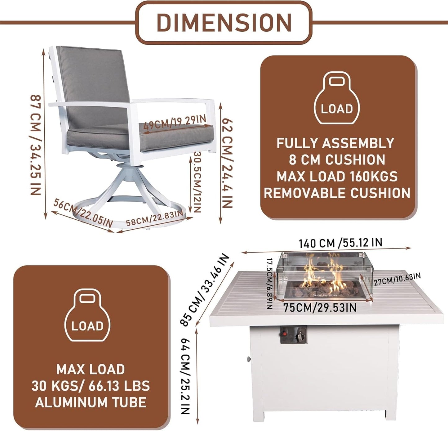 7 Piece Patio Dining Set with Fire Pit Table