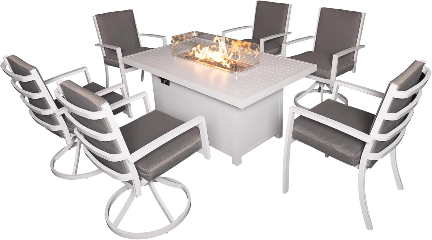 7 Piece Patio Dining Set with Fire Pit Table