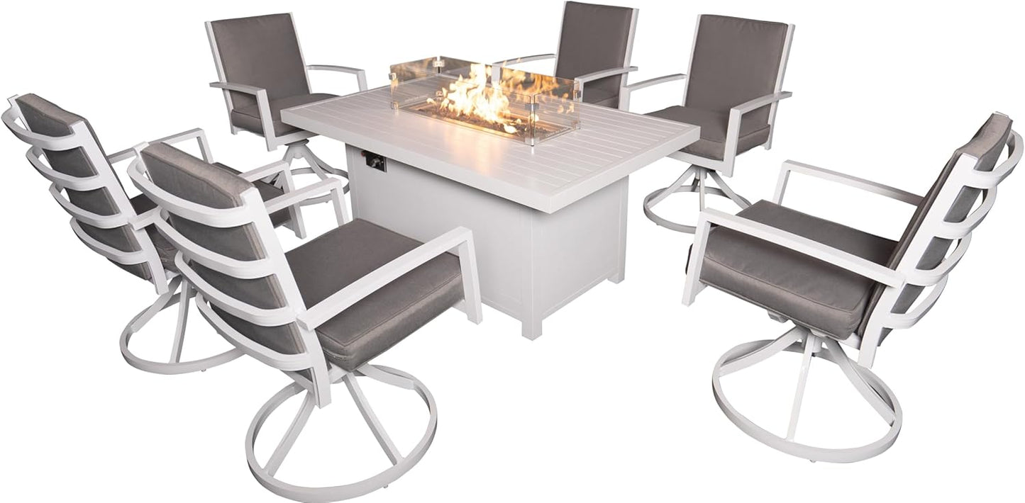 7 Piece Patio Dining Set with Fire Pit Table