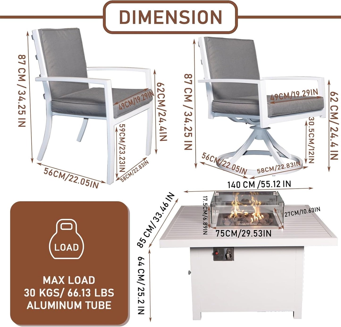 7 Piece Patio Dining Set with Fire Pit Table