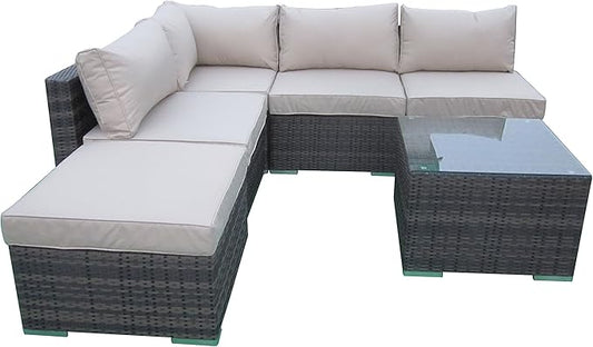 6 Pieces Patio Sectional Rattan Sofa Set