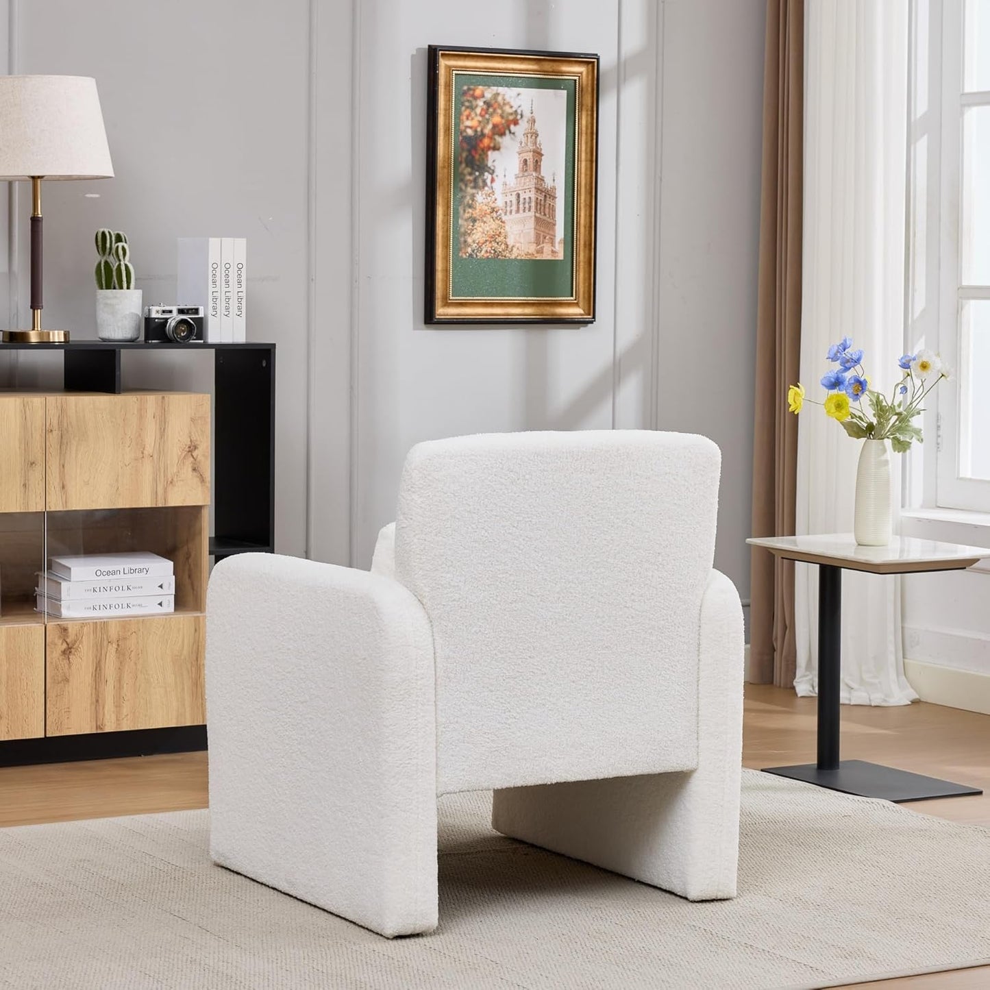 Accent Chair for Living Room, Upholstered Teddy Velvet Comfy Padded Reading Chairs