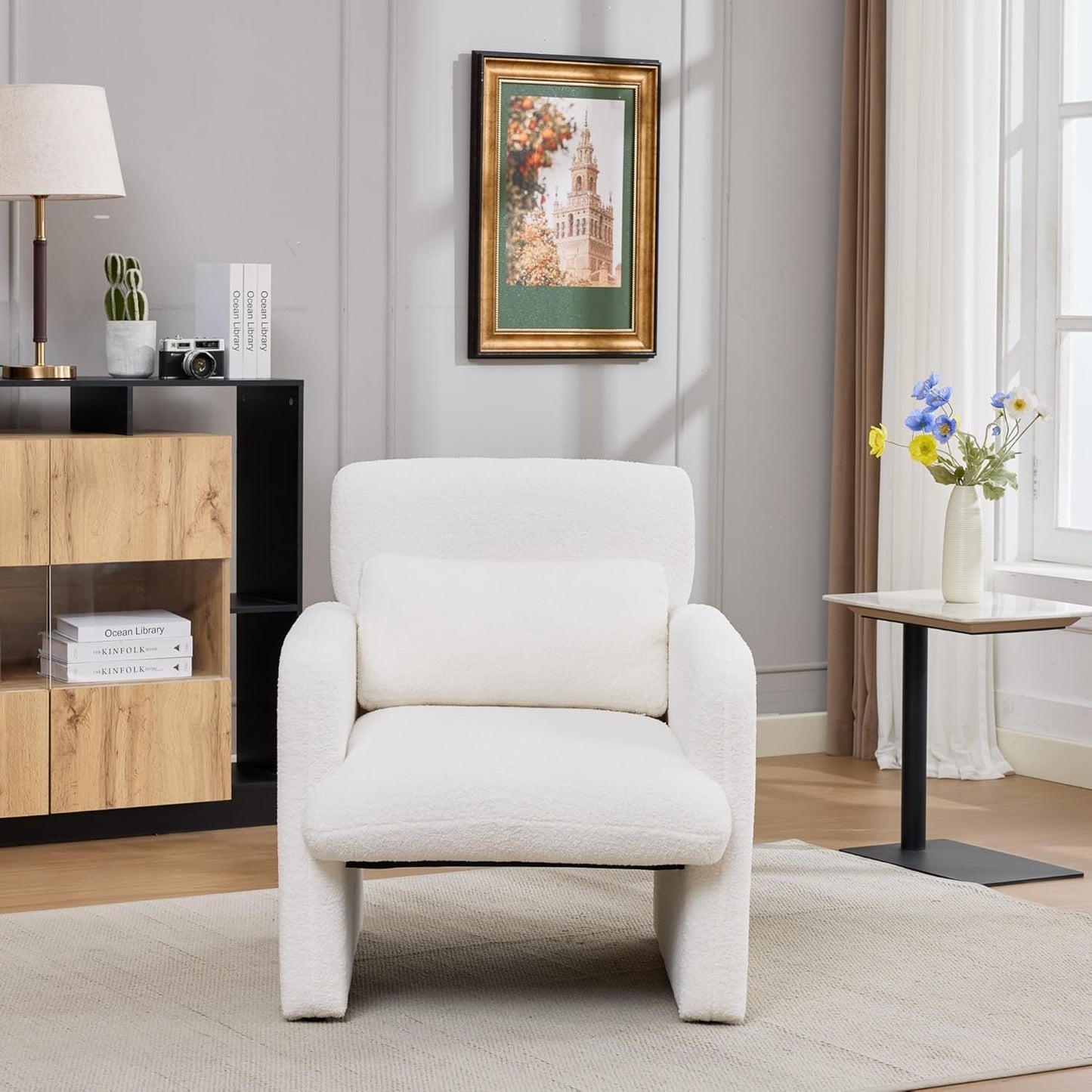 Accent Chair for Living Room, Upholstered Teddy Velvet Comfy Padded Reading Chairs
