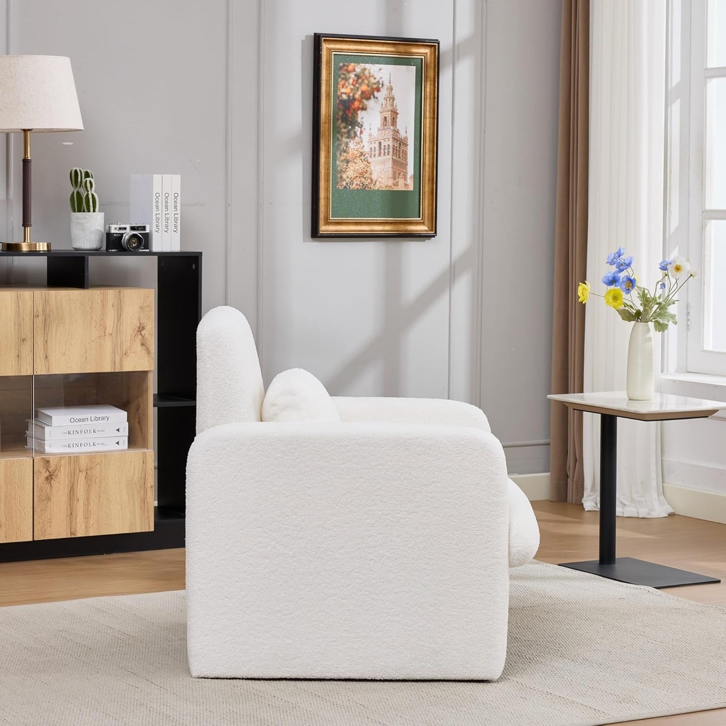 Accent Chair for Living Room, Upholstered Teddy Velvet Comfy Padded Reading Chairs