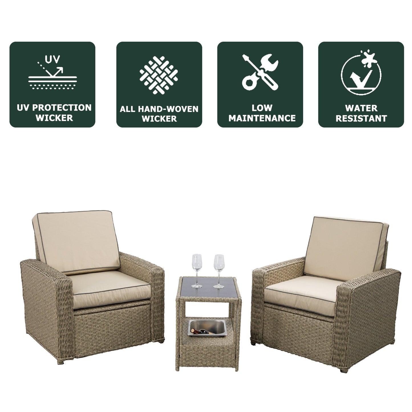 3 Pieces Patio Furniture Set with Ice Bucket