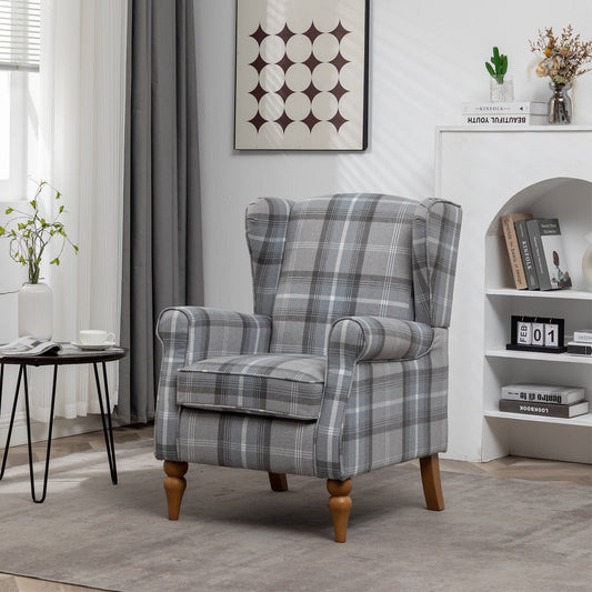 Modern Accent Chair with Retro Wood Legs, Comfy Upholstered Armchair