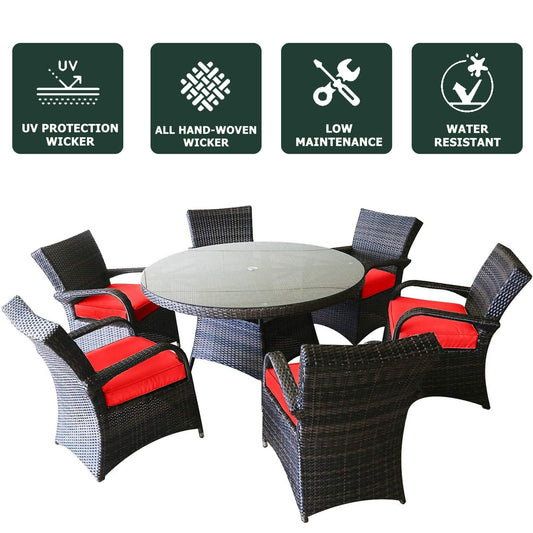 7 Piece Patio Rattan Furniture Sets-(6 Seaters +1 Table)