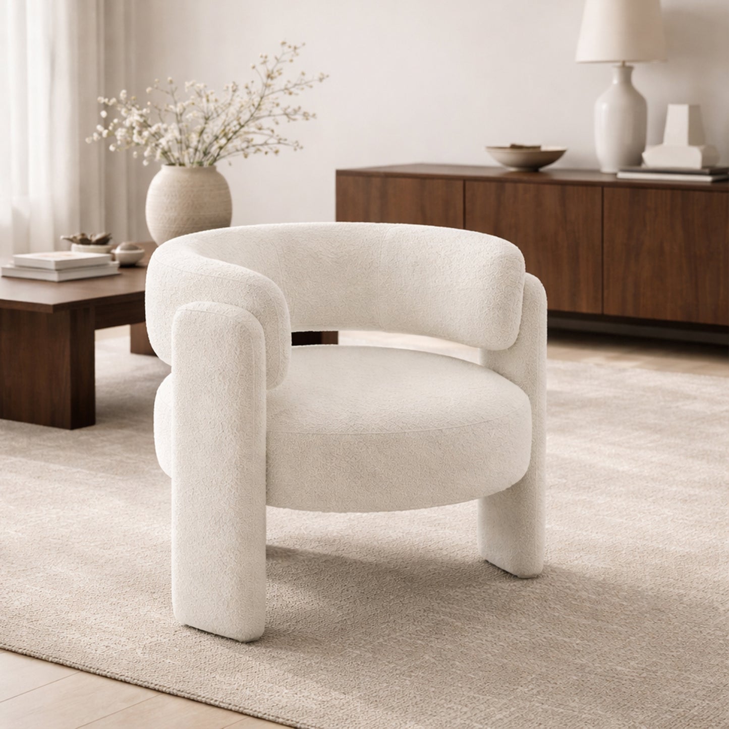 Barrel Accent Chair for Living Room, Upholstered Teddy Velvet Barrel Armchair