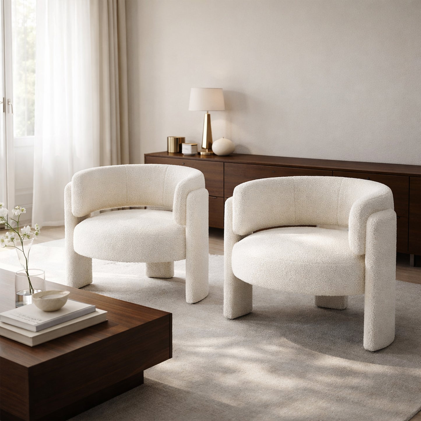 Barrel Accent Chair for Living Room, Upholstered Teddy Velvet Barrel Armchair